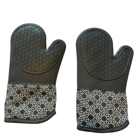 Silicone Shell Kitchen Oven Mitts Heat Resistant 500 Degrees Waterproof Set Gray - Picture 4 of 9